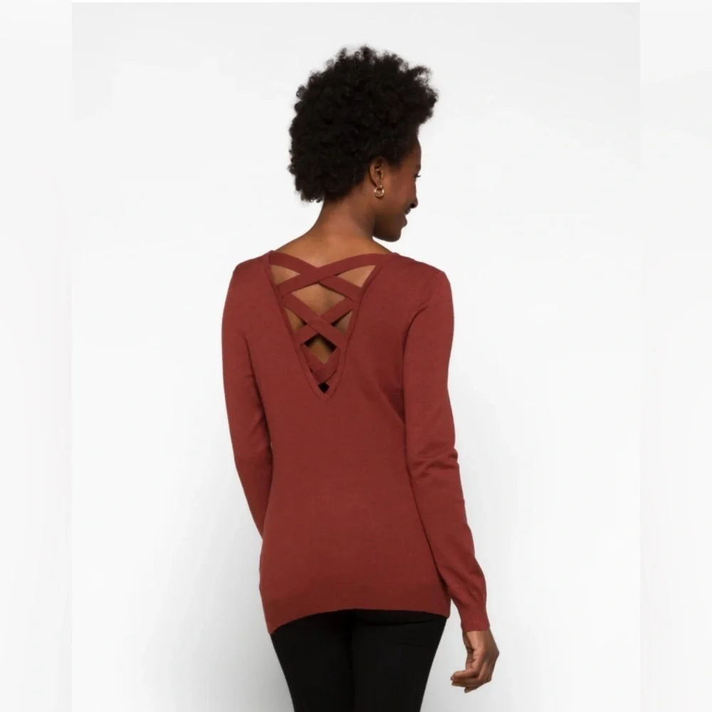 Love Ellie Mia Back Detail Knit Pullover Sweater Burgundy Orange Size XXL - Picture 3 of 7